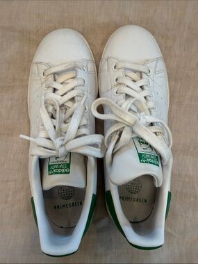 adidas Stan Smiths White Sneakers with Green Heel Tabs